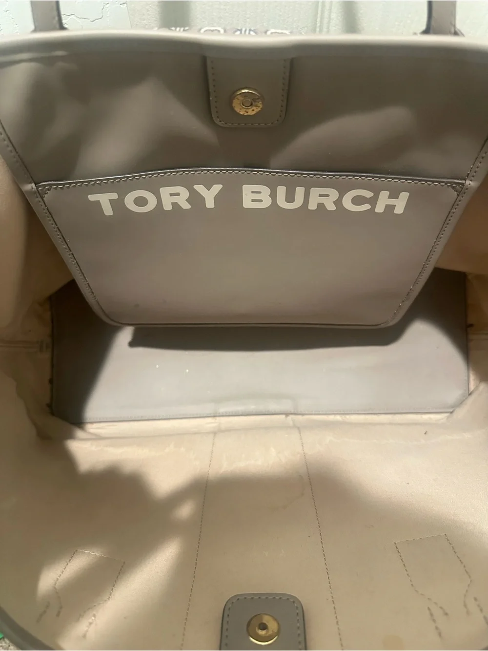 Tory Burch Gemini Link Canvas Tote Bag Gray/Taupe Stripe Shoulder Bag
